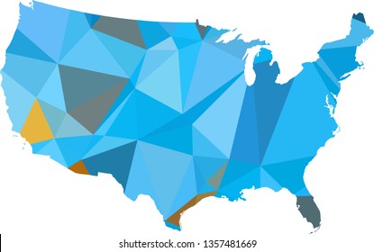 Multicolor gradient USA Map in Low Poly Style on isolated white background. United States of America area in Polygonal diamond style for your design