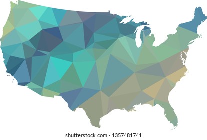 Multicolor gradient USA Map in Low Poly Style on isolated white background. United States of America area in Polygonal diamond style for your design