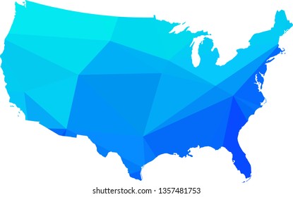 Multicolor gradient USA Map in Low Poly Style on isolated white background. United States of America area in Polygonal diamond style for your design