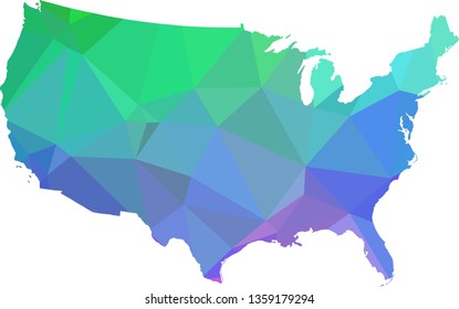 Multicolor gradient USA Map in Low Poly Style on isolated white background. United States of America area in Polygonal diamond style for your design