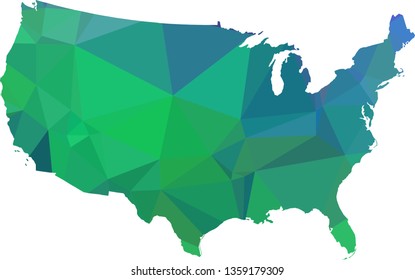 Multicolor gradient USA Map in Low Poly Style on isolated white background. United States of America area in Polygonal diamond style for your design