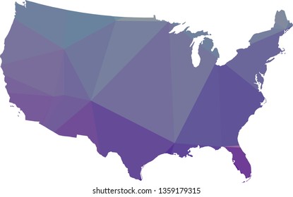 Multicolor gradient USA Map in Low Poly Style on isolated white background. United States of America area in Polygonal diamond style for your design