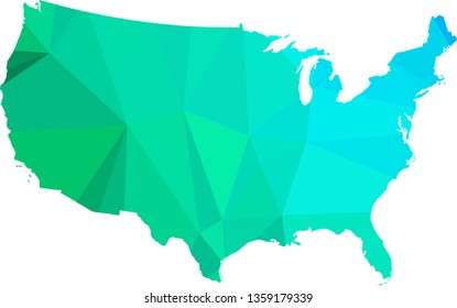 Multicolor gradient USA Map in Low Poly Style on isolated white background. United States of America area in Polygonal diamond style for your design