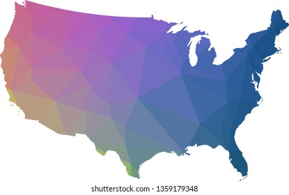 Multicolor gradient USA Map in Low Poly Style on isolated white background. United States of America area in Polygonal diamond style for your design