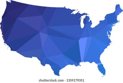 Multicolor gradient USA Map in Low Poly Style on isolated white background. United States of America area in Polygonal diamond style for your design