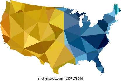 Multicolor gradient USA Map in Low Poly Style on isolated white background. United States of America area in Polygonal diamond style for your design
