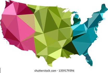 Multicolor gradient USA Map in Low Poly Style on isolated white background. United States of America area in Polygonal diamond style for your design