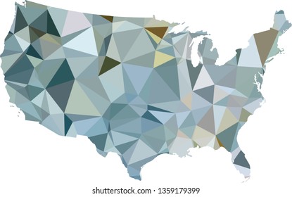 Multicolor gradient USA Map in Low Poly Style on isolated white background. United States of America area in Polygonal diamond style for your design