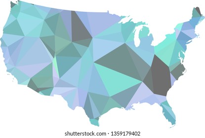Multicolor gradient USA Map in Low Poly Style on isolated white background. United States of America area in Polygonal diamond style for your design