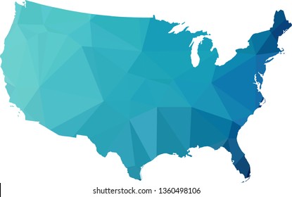 Multicolor gradient USA Map in Low Poly Style on isolated white background. United States of America area in Polygonal diamond style for your design