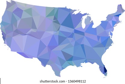 Multicolor gradient USA Map in Low Poly Style on isolated white background. United States of America area in Polygonal diamond style for your design