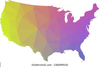 Multicolor gradient USA Map in Low Poly Style on isolated white background. United States of America area in Polygonal diamond style for your design