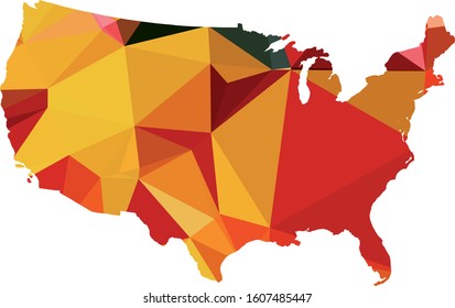 Multicolor gradient USA Map in Low Poly Style on isolated white background. United States of America area in Polygonal diamond style for your design templates.