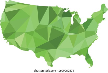 Multicolor gradient USA Map in Low Poly Style on isolated white background. United States of America area in Polygonal diamond style for your design templates.