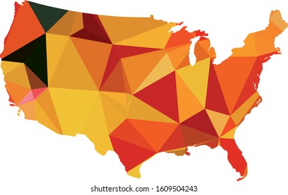 Multicolor gradient USA Map in Low Poly Style on isolated white background. United States of America area in Polygonal diamond style for your design templates.