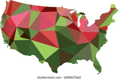 Multicolor gradient USA Map in Low Poly Style on isolated white background. United States of America area in Polygonal diamond style for your design templates.