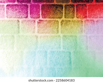 Multicolor gradient vector grunge background of paving slabs covered with snow. UHD 4K wallpaper. For screen, desktop, site design, overlay, stencil, banner, stylization, design and polygraph. Texture