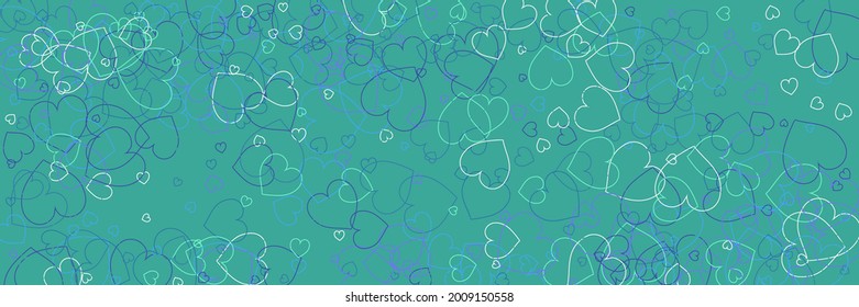 Impresión de siluetas azul brillante verde multicolor. Ilustración de arte de vivos corazones de amor color turquesa blanco. Vibrante Partido Confetti Neon Violet Sencilla Foto Romántica. Azure Colorful Purple Modern Art Pattern.