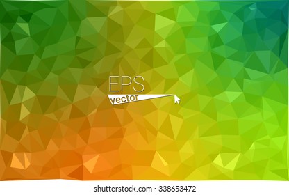 Multicolor green, yellow, orange geometric rumpled triangular low poly origami style gradient illustration graphic background. Vector polygonal design for your business.