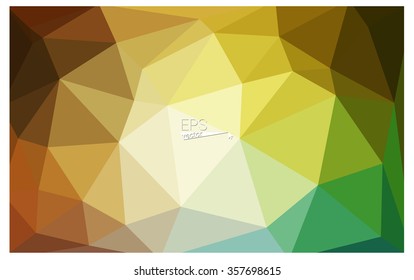 Multicolor green, yellow, orange geometric rumpled triangular low poly origami style gradient illustration graphic background. Vector polygonal design for your business.