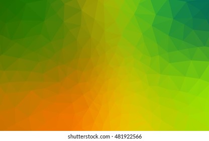 Multicolor green, yellow, orange polygonal illustration, which consist of triangles. Geometric background in Origami style with gradient. Triangular design for your business.