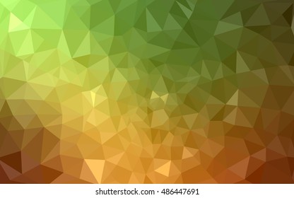 Ilustração poligonal multicolor em verde, amarelo e laranja, que consiste em triângulos. Fundo geométrico no estilo Origami com gradiente. Design triangular para sua empresa.