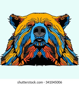 Multicolor Grizzly Bear Mascot Head Vector Graphic