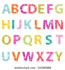 Multicolor grunge letters alphabet. Vector illustration. 