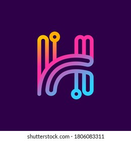 Mehrfarbiges H-Buchstaben-Logo aus Elektrodraht. Dieses abgerundete Strichsymbol kann für technische Werbung, Lotposter, Identität eines Energieunternehmens usw. verwendet werden.