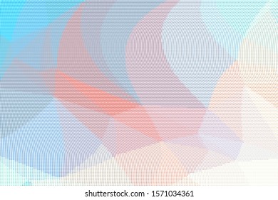 Multicolor halftone dots pattern texture background. Low poly design. Modern gradient monochrome dotted vector illustration. Abstract wavy lines. Triangular polygon backdrop
