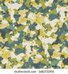 Multicolor Halftone Effect Textured Camouflage Pattern.