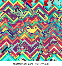 Multicolor hand drawn pattern with brushed zigzag line. Vector seamless texture for web, print, home decor, textile, wrapping paper, wallpaper, invitation card background, spring summer fashion fabric