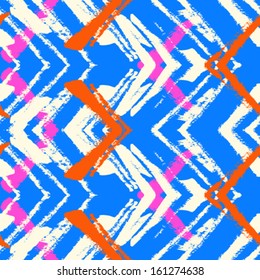 Multicolor hand drawn pattern with brushed zigzag line. Vector seamless texture for web, print, home decor, textile, wrapping paper, wallpaper, invitation card background, spring summer fashion fabric