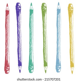 Multicolor hand drawn pencils set. Vintage set for design. Vector illustration.
