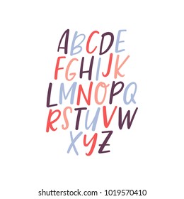 Multicolor hand drawn vector alphabet. Cute freehand drawing letters for kids. Design colorful elements. Digital Scrapbooking ABCs in trendy palette.