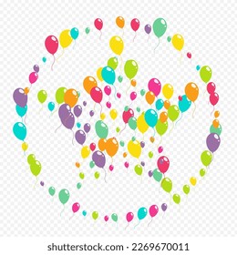 Multicolor Happy Ballon Vector fondo transparente. Ilustración de globos de decoración. Diseño de fiesta. Textura de Baloon de Alegría de Colores.