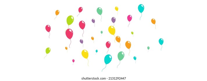 Multicolor Happy Baloon Vector Panoramic White Background. Anniversary Inflatable Ball Illustration. Cute Celebrate Frame. Cartoon Decoration Balloon Wallpaper.
