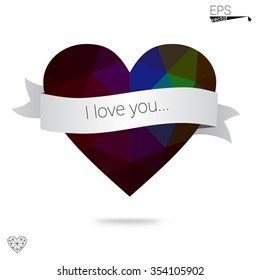 Multicolor heart isolated on white background. Geometric rumpled triangular low poly origami style gradient graphic illustration. Vector polygonal design for your business.