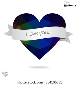 Multicolor heart isolated on white background. Geometric rumpled triangular low poly origami style gradient graphic illustration. Vector polygonal design for your business.
