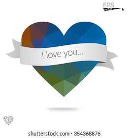 Multicolor heart isolated on white background. Geometric rumpled triangular low poly origami style gradient graphic illustration. Vector polygonal design for your business.