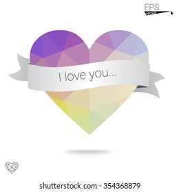 Multicolor heart isolated on white background. Geometric rumpled triangular low poly origami style gradient graphic illustration. Vector polygonal design for your business.