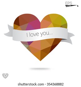 Multicolor heart isolated on white background. Geometric rumpled triangular low poly origami style gradient graphic illustration. Vector polygonal design for your business.