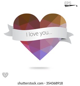 Multicolor heart isolated on white background. Geometric rumpled triangular low poly origami style gradient graphic illustration. Vector polygonal design for your business.