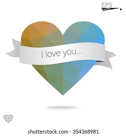 Multicolor heart isolated on white background. Geometric rumpled triangular low poly origami style gradient graphic illustration. Vector polygonal design for your business.