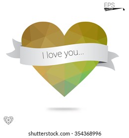 Multicolor heart isolated on white background. Geometric rumpled triangular low poly origami style gradient graphic illustration. Vector polygonal design for your business.