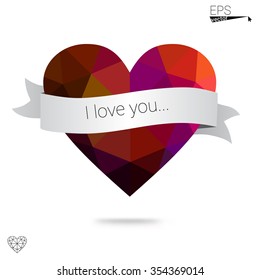 Multicolor heart isolated on white background. Geometric rumpled triangular low poly origami style gradient graphic illustration. Vector polygonal design for your business.