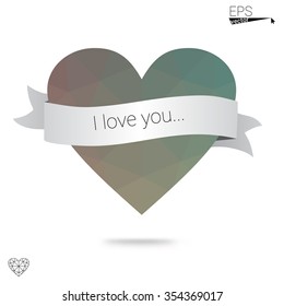Multicolor heart isolated on white background. Geometric rumpled triangular low poly origami style gradient graphic illustration. Vector polygonal design for your business.