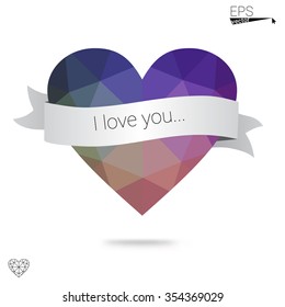 Multicolor heart isolated on white background. Geometric rumpled triangular low poly origami style gradient graphic illustration. Vector polygonal design for your business.