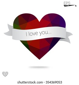 Multicolor heart isolated on white background. Geometric rumpled triangular low poly origami style gradient graphic illustration. Vector polygonal design for your business.