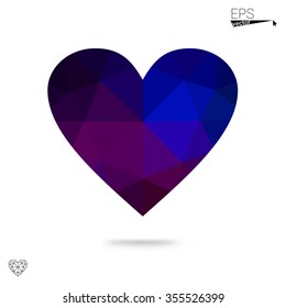Multicolor heart isolated on white background. Geometric rumpled triangular low poly origami style gradient graphic illustration. Vector polygonal design for your business.